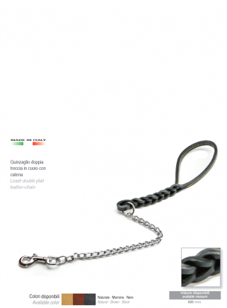 Double braided leather leash with chain