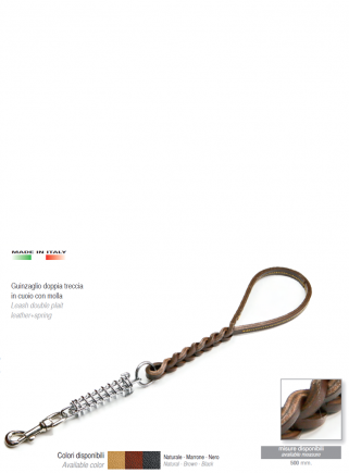 Double braided leather leash with spring
