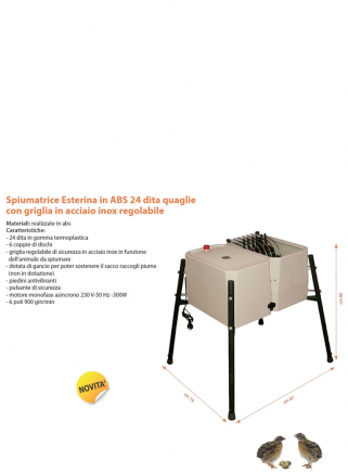Esterina plucking machine in ABS 24 fingers with stainless steel grid for quails - 3